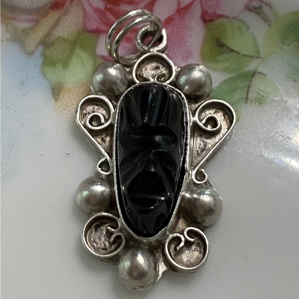 Vintage Tribal Onyx & Sterling Pendant